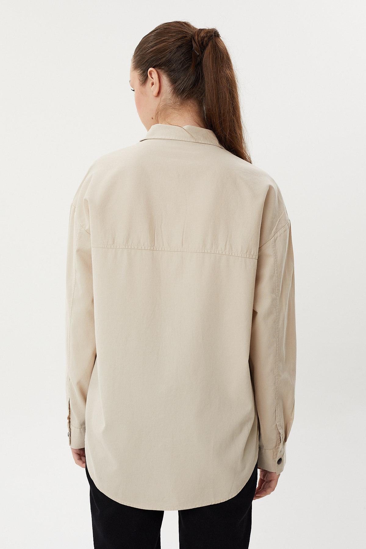 NBW TW BG 824 OVERSIZE DOKULU KANVAS GOMLEK-Bej