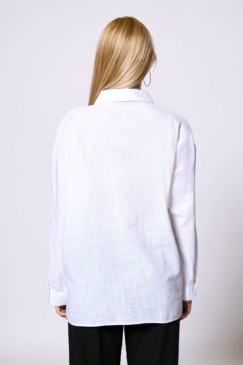 NBW TW BG 836 OVERSIZE PAMUK KETEN CEPLI GOMLEK-White