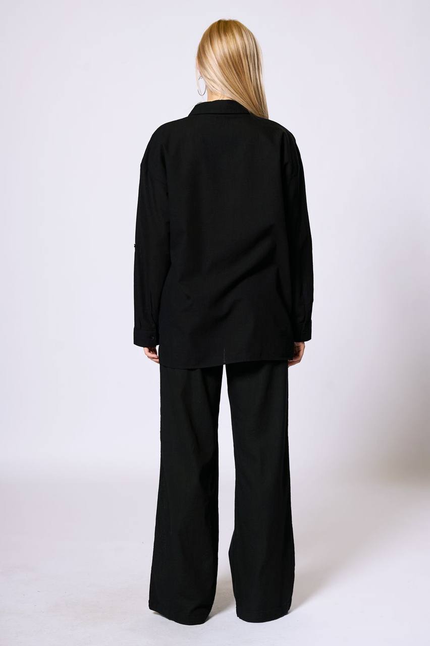 NBW TW BG 836 OVERSIZE PAMUK KETEN CEPLI GOMLEK-Black