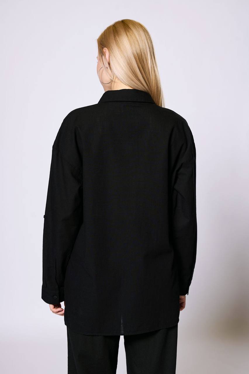 NBW TW BG 836 OVERSIZE PAMUK KETEN CEPLI GOMLEK-Black