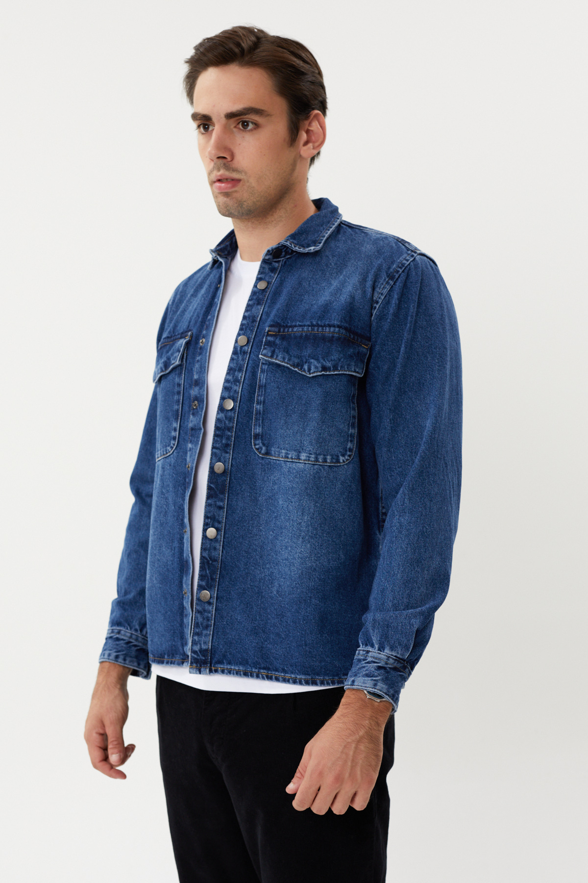 NBM TW EG 1835 SLIM FIT CEPLI DENIM GOMLEK-Koyu mavi