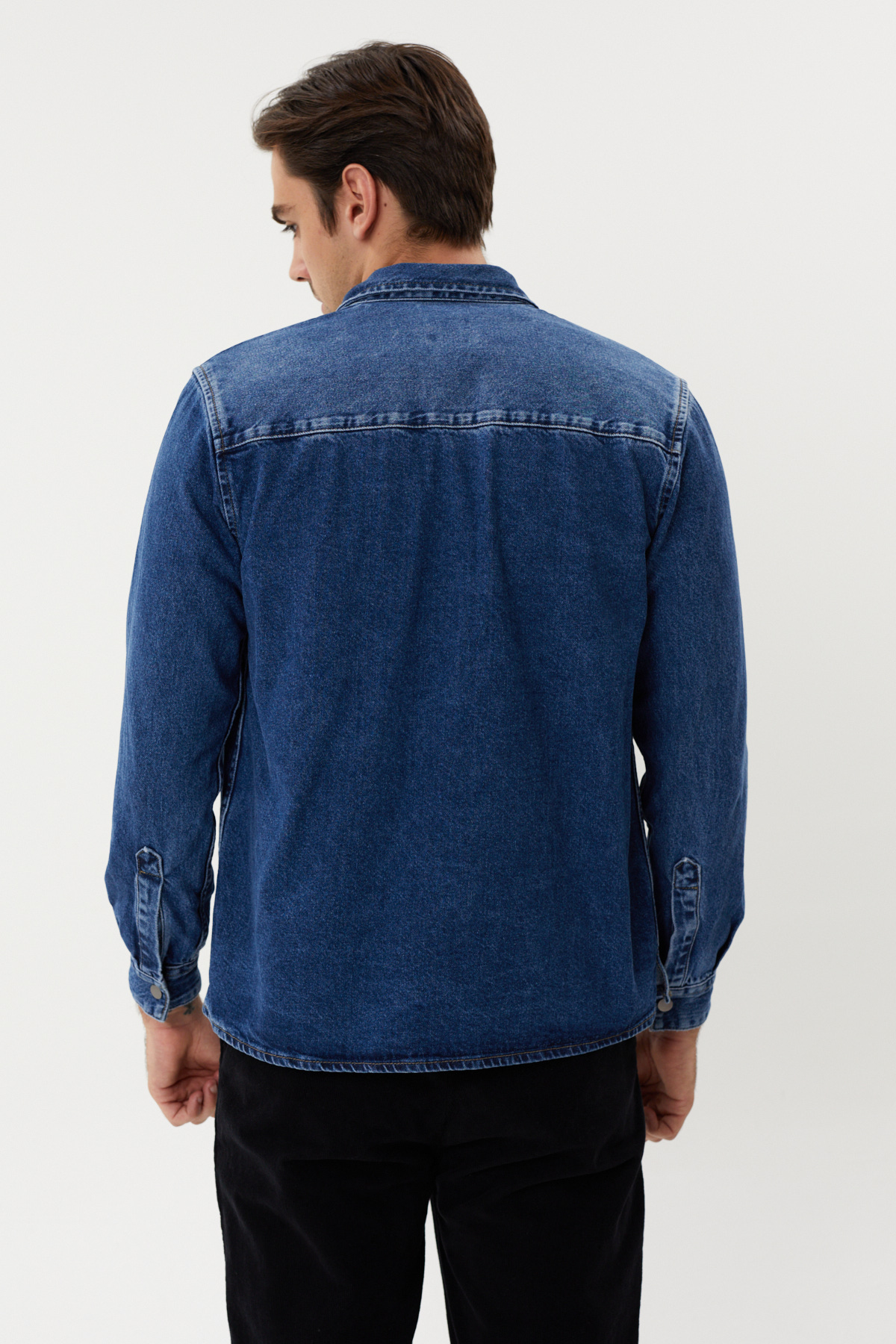 NBM TW EG 1835 SLIM FIT CEPLI DENIM GOMLEK-Koyu mavi
