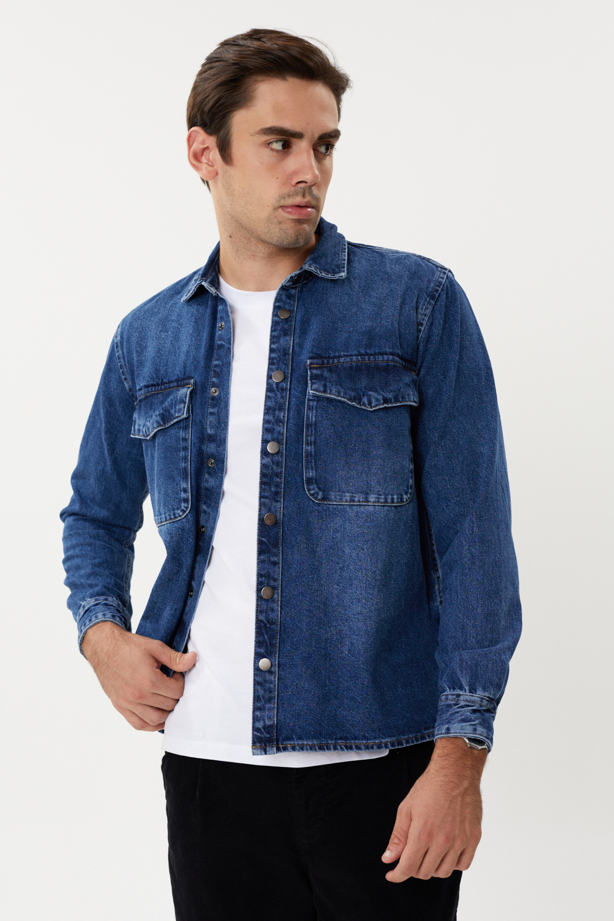 NBM TW EG 1835 SLIM FIT CEPLI DENIM GOMLEK-Koyu mavi