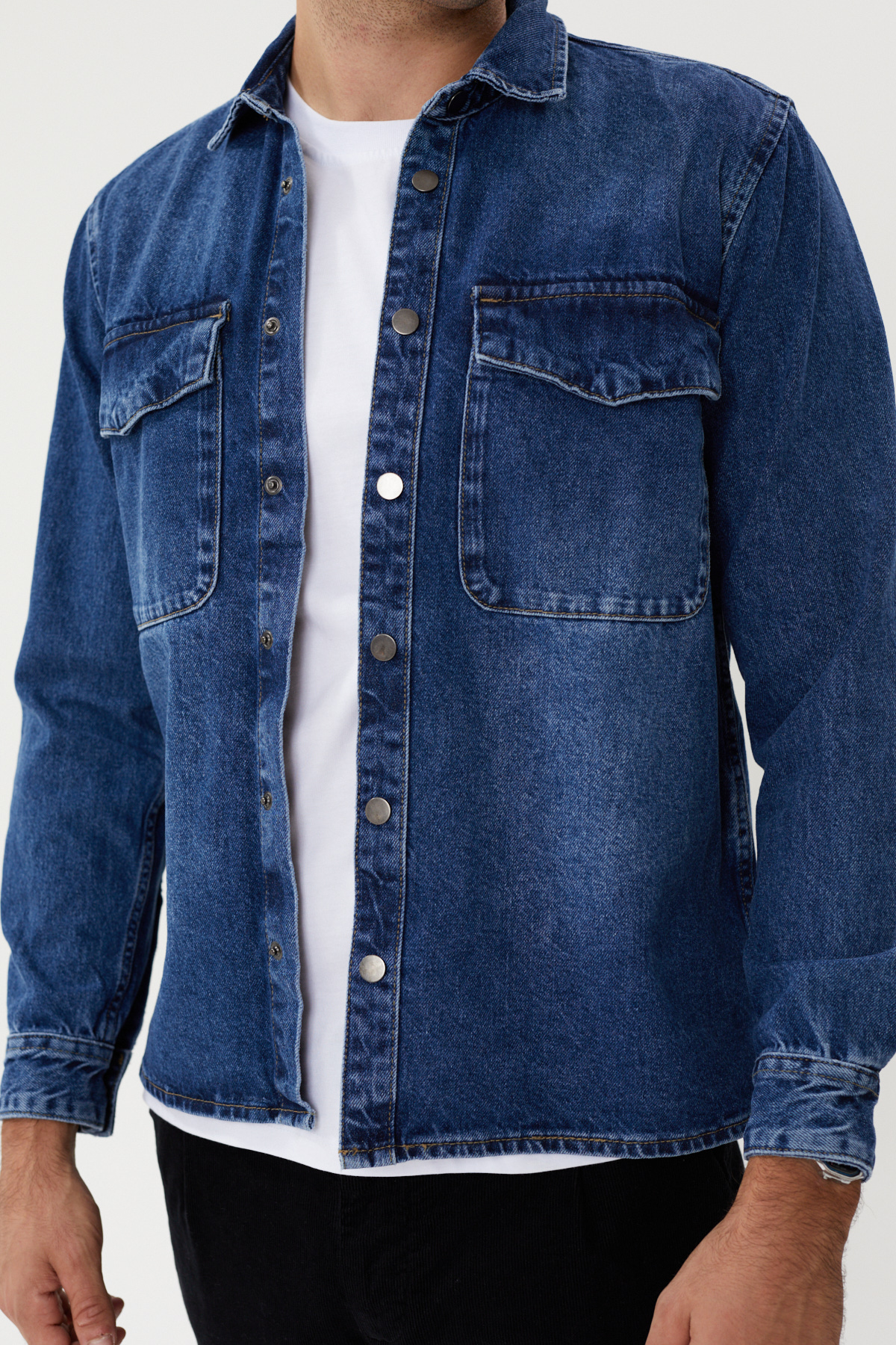 NBM TW EG 1835 SLIM FIT CEPLI DENIM GOMLEK-Koyu mavi