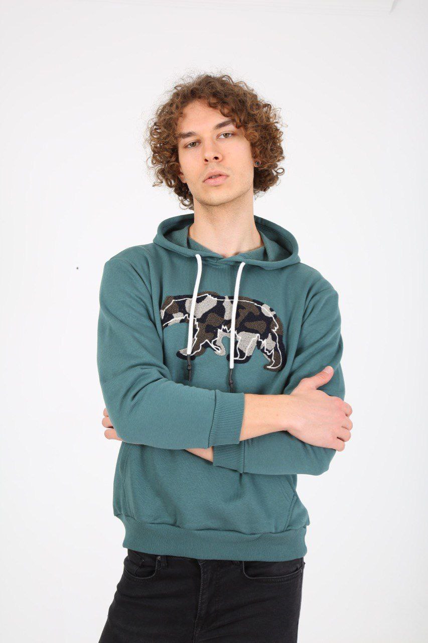 NBM TW ESW 1912 RELAXED FIT KAPUSONLU NAKISLI SWEATSHIRT-Petrol
