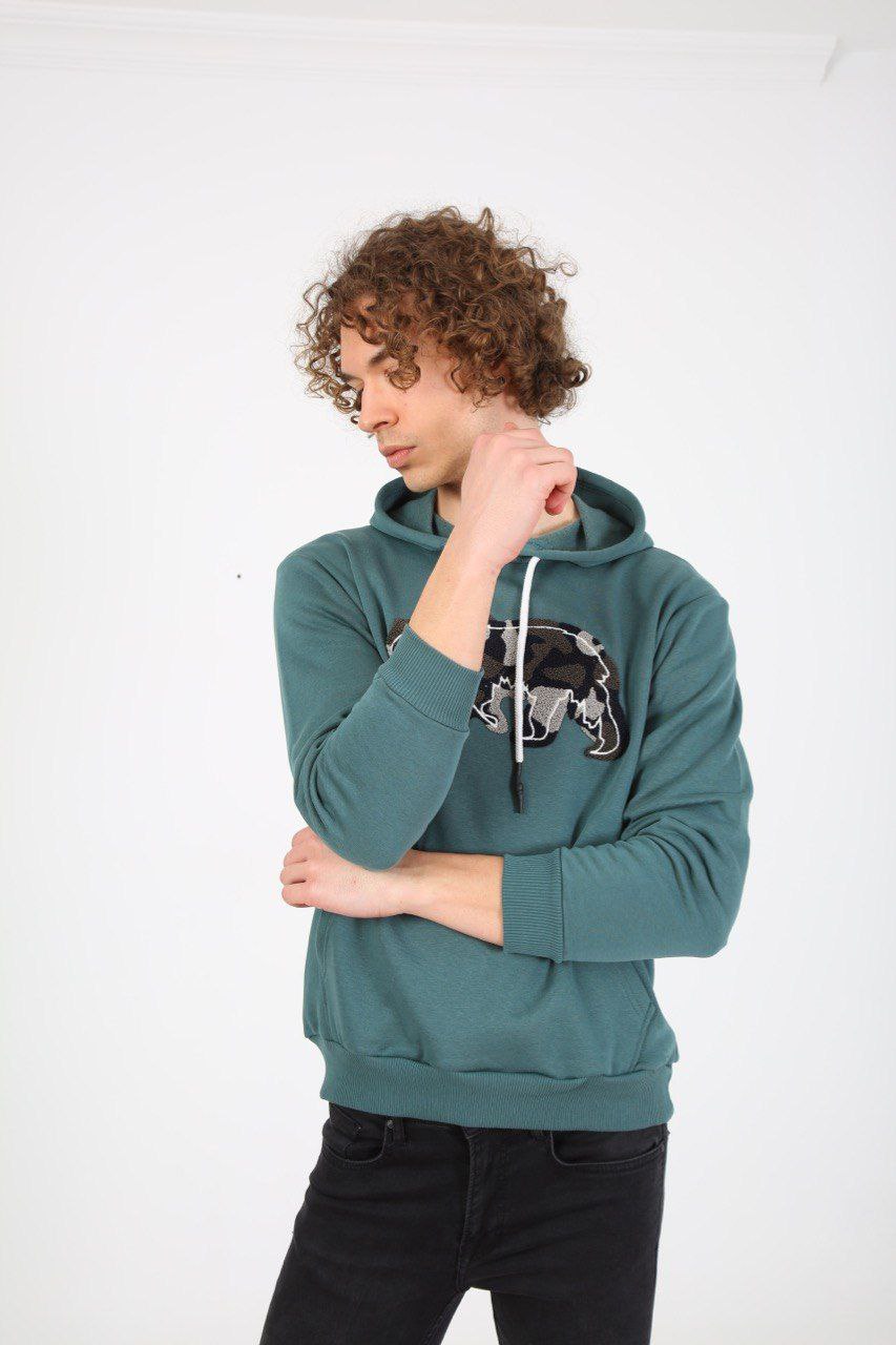 NBM TW ESW 1912 RELAXED FIT KAPUSONLU NAKISLI SWEATSHIRT-Petrol