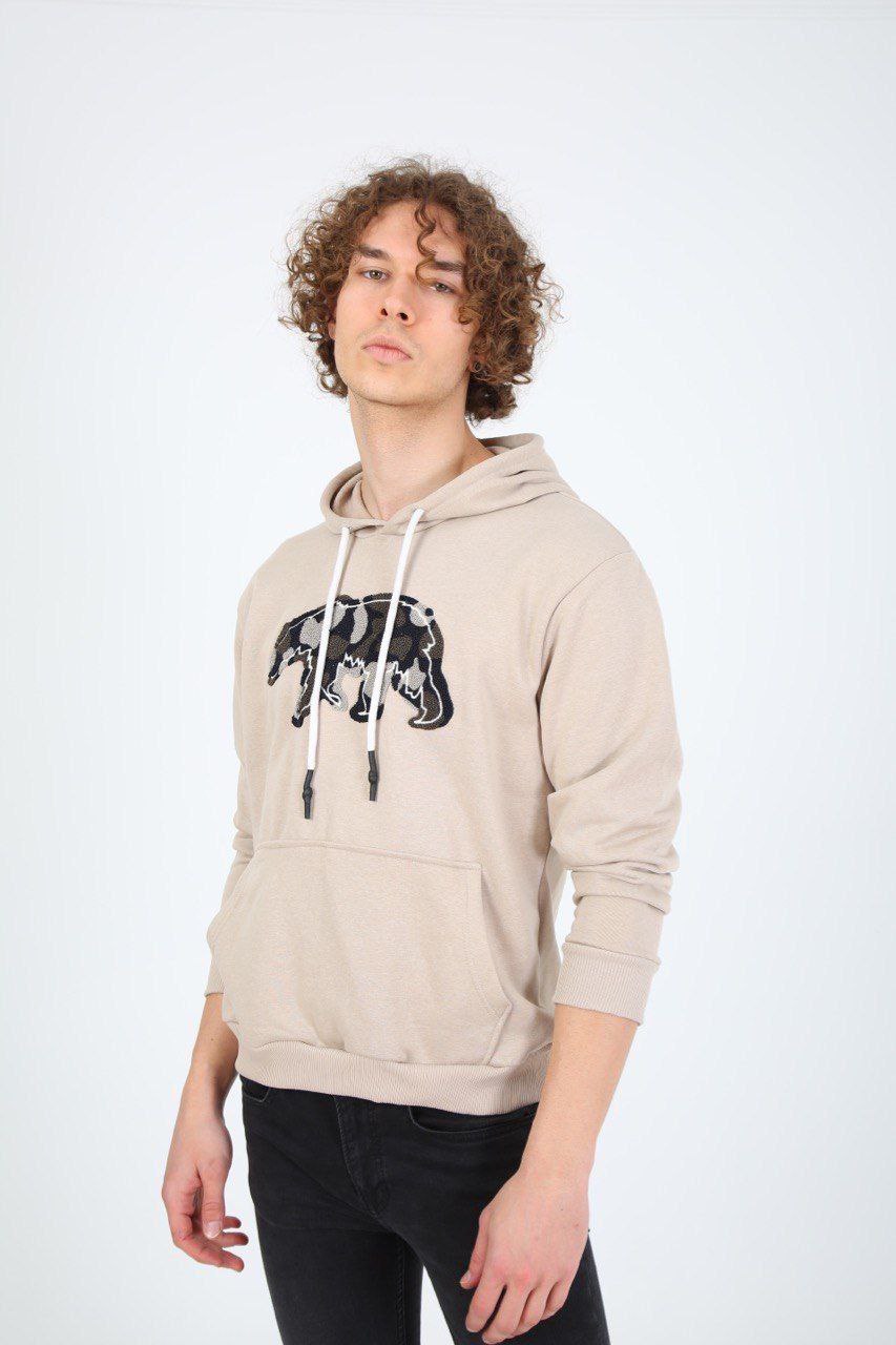 NBM TW ESW 1912 RELAXED FIT KAPUSONLU NAKISLI SWEATSHIRT-Bej