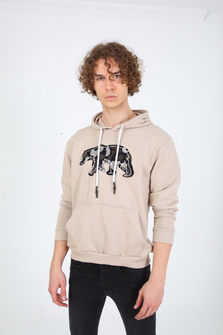 NBM TW ESW 1912 RELAXED FIT KAPUSONLU NAKISLI SWEATSHIRT-Bej