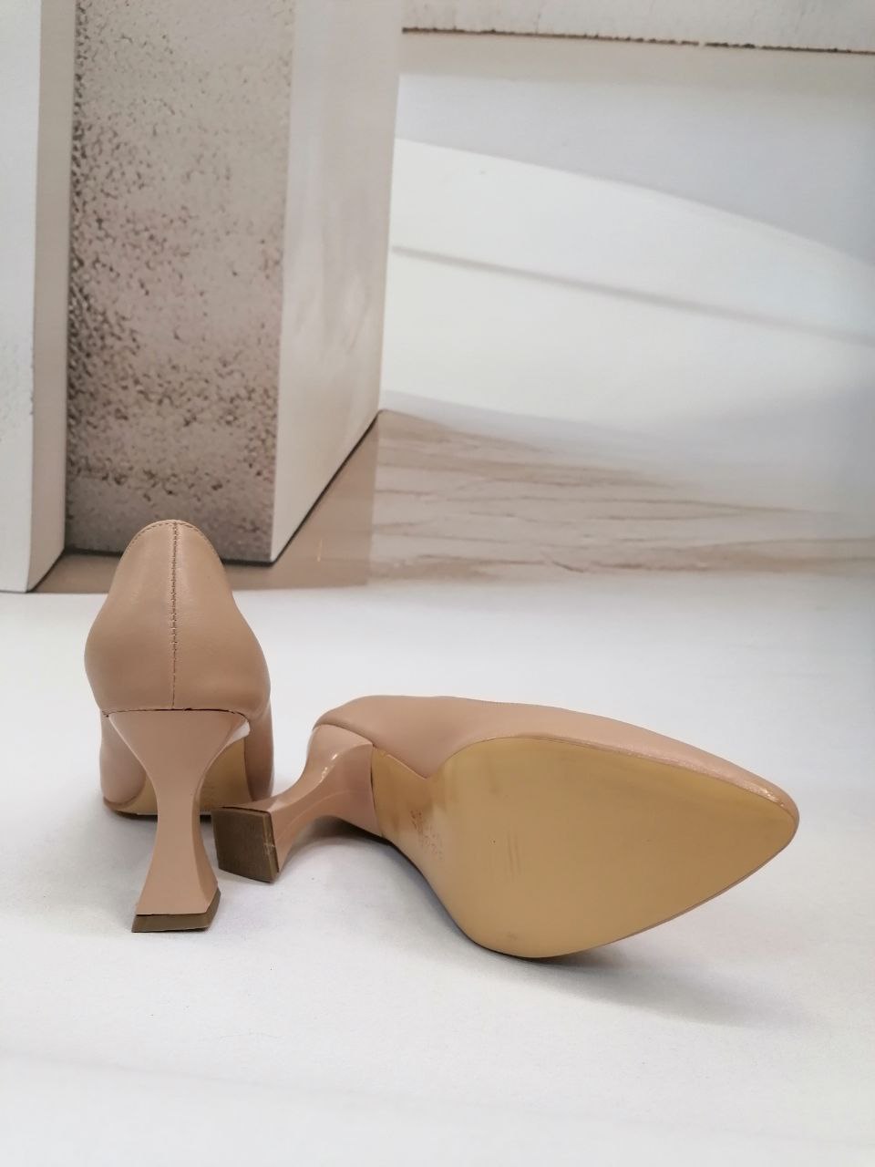 NBW FRS 1020 VEGAN DERI KADEH TOPUK STILETTO AYAKKABI-Bej