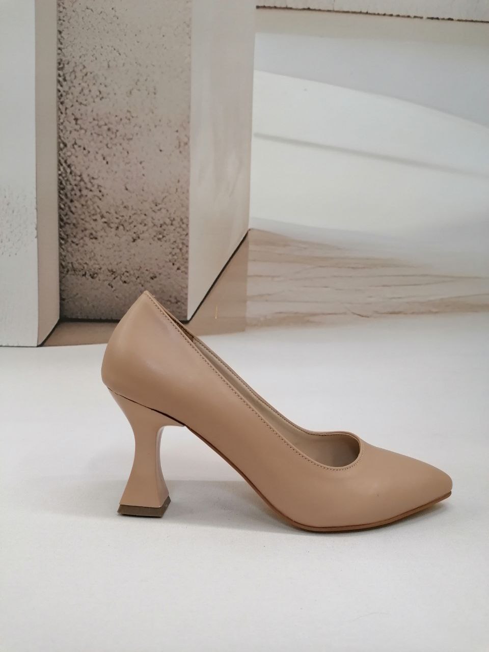 NBW FRS 1020 VEGAN DERI KADEH TOPUK STILETTO AYAKKABI-Bej