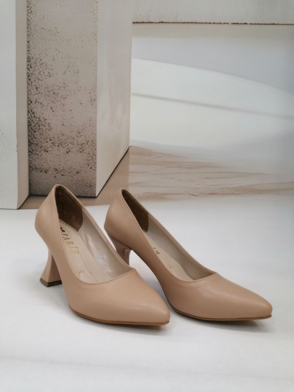 NBW FRS 1020 VEGAN DERI KADEH TOPUK STILETTO AYAKKABI-Bej