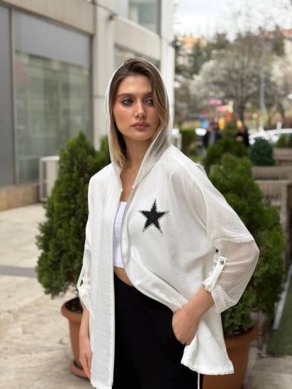 NBW RKH 1009 OVERSIZE YILDIZLI CEKET-Beyaz