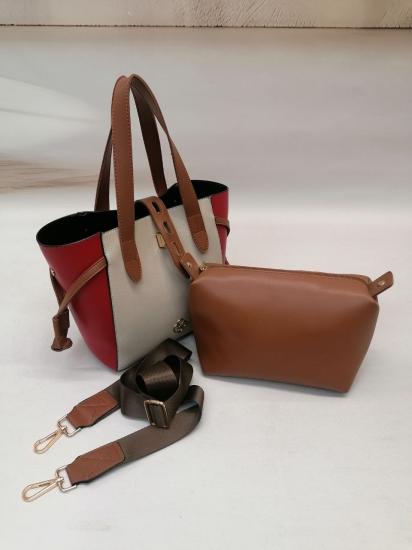 NBW PLT 1022 VEGAN DERI ICI CIKARILIR CANTA-Kırmızı-beyaz