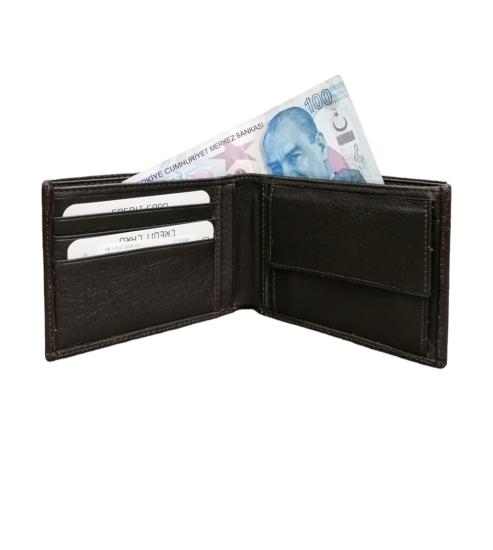 NBM ERTG 1010 HAKIKI DERI BOZUK PARA BOLMELI KLASIK CUZDAN-Koyu kahve