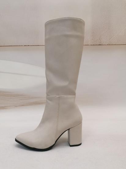 NBW TSN 10004 VEGAN DERI TOPUKLU UZUN CIZME-Taş rengi