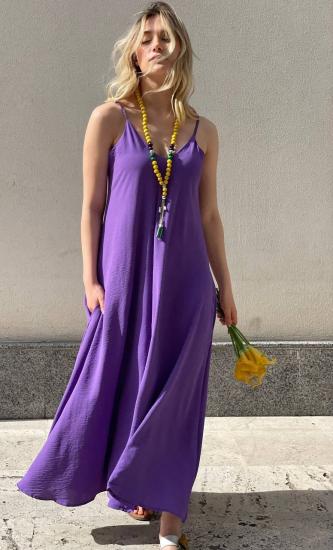 NBW RKH 1018 INCE ASKILI CEPLI MIDI BOY ELBISE-Mor