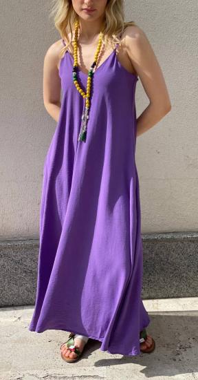 NBW RKH 1018 INCE ASKILI CEPLI MIDI BOY ELBISE-Mor