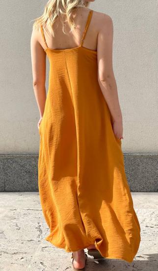 NBW RKH 1018 INCE ASKILI CEPLI MIDI BOY ELBISE-Safran sarısı