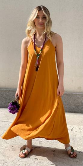 NBW RKH 1018 INCE ASKILI CEPLI MIDI BOY ELBISE-Safran sarısı