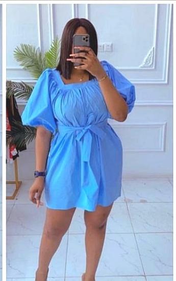 NBW 10X10 1006 KUSAKLI KARE YAKA ELBISE-Açık mavi