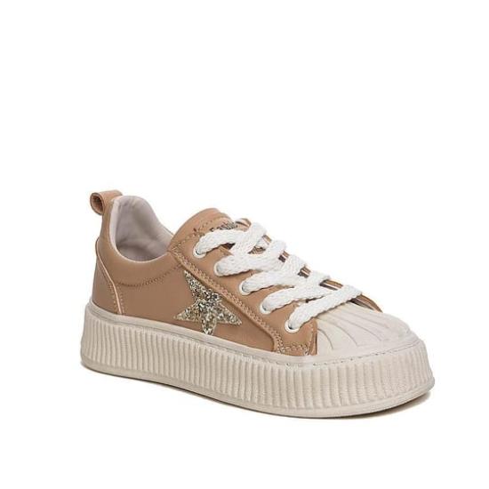 NBW MKL 1039 FASHION VEGAN DERI YILDIZLI BAGCIKLI AYAKKABI-Taba