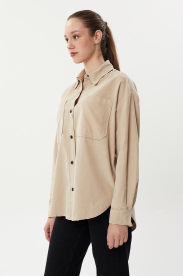 NBW TW BGV 823 CEPLI KADIFE GOMLEK-Taş rengi