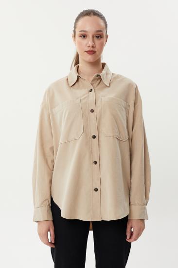 NBW TW BGV 823 CEPLI KADIFE GOMLEK-Taş rengi