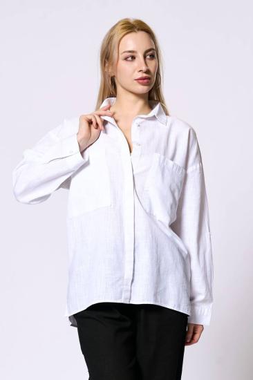NBW TW BG 836 OVERSIZE PAMUK KETEN CEPLI GOMLEK-White