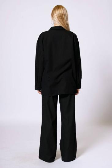 NBW TW BG 836 OVERSIZE PAMUK KETEN CEPLI GOMLEK-Black