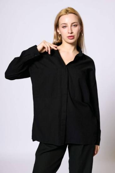 NBW TW BG 836 OVERSIZE PAMUK KETEN CEPLI GOMLEK-Black