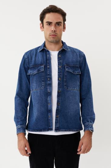 NBM TW EG 1835 SLIM FIT CEPLI DENIM GOMLEK-Koyu mavi