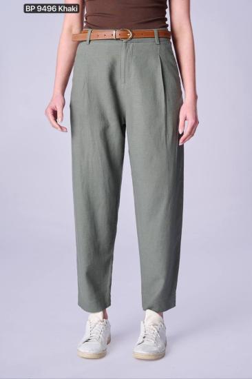 NBW TW BP 9496 KETEN KEMRLI YUKSEK BEL PANTOLON-Haki