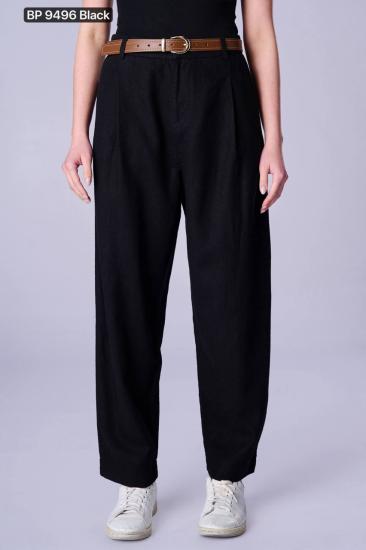 NBW TW BP 9496 KETEN KEMRLI YUKSEK BEL PANTOLON-Black