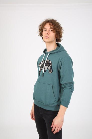 NBM TW ESW 1912 RELAXED FIT KAPUSONLU NAKISLI SWEATSHIRT-Petrol