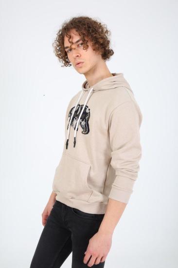 NBM TW ESW 1912 RELAXED FIT KAPUSONLU NAKISLI SWEATSHIRT-Bej