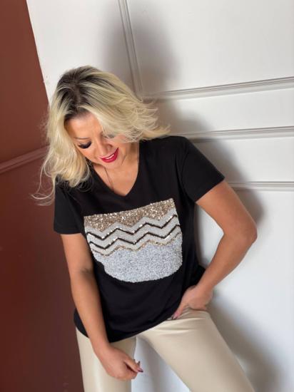 NBW RKH 1011 V YAKA PUL PAYETLI T-SHIRT