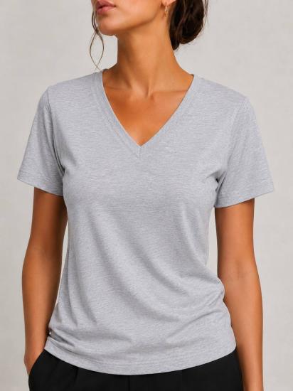 NBW TW BTS 1050 V YAKA REGULAR FIT BASIC T-SHIRT-Grey melange