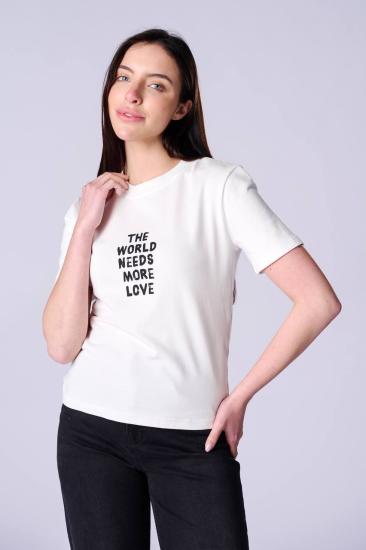 NBW TW BTS 1001 BASKILI FIRCALI KUMAS REGULAR FIT T-SHIRT-Ecru