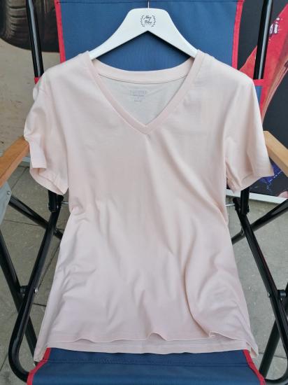 NBW TW BTS 1011 V YAKA T-SHIRT-Bej-pudra